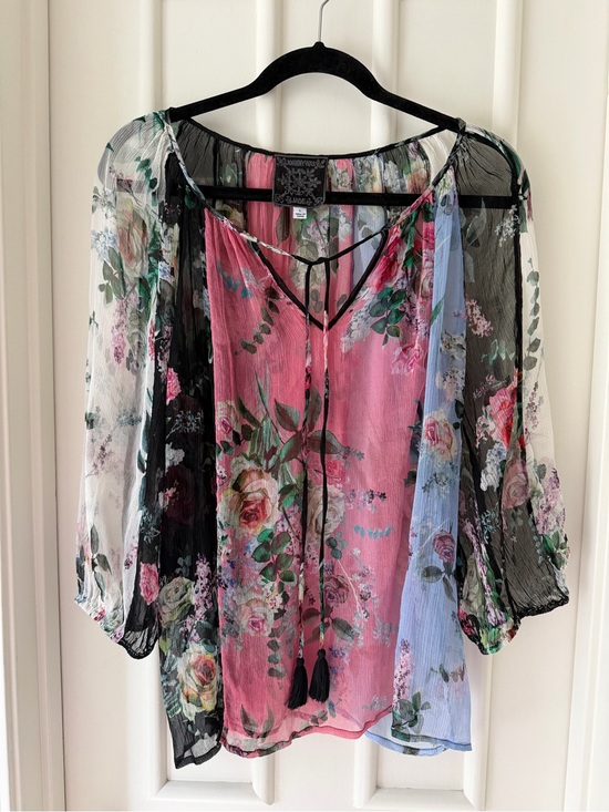 Johnny Was Tops - Johnny Was Sheer Floral Blouse- Jade Collection